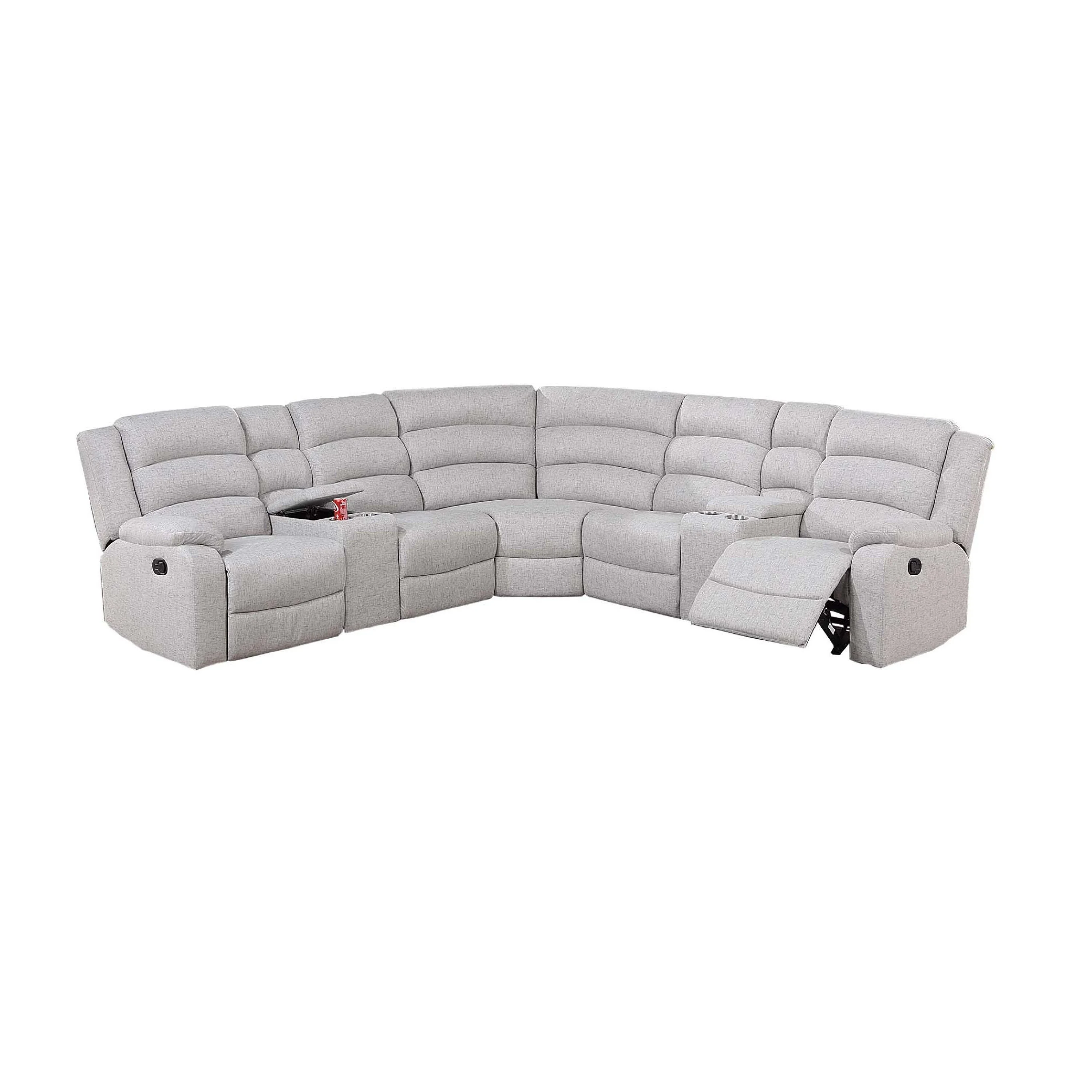 Rexy L Shape Sofa, 3pc Manual Reclining Sectional, Clean White Burlap
