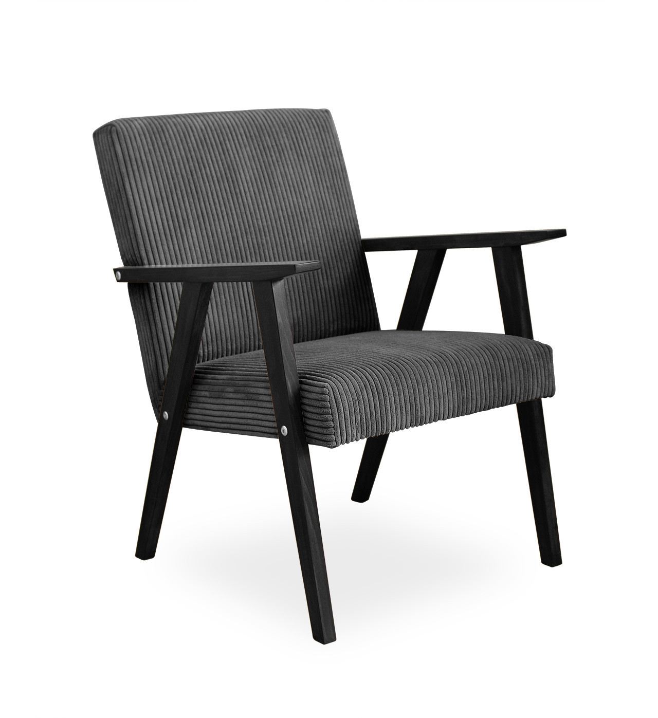 Elegancki sztruksowy fotel LISEK - PRL / ciemny szary Orzech