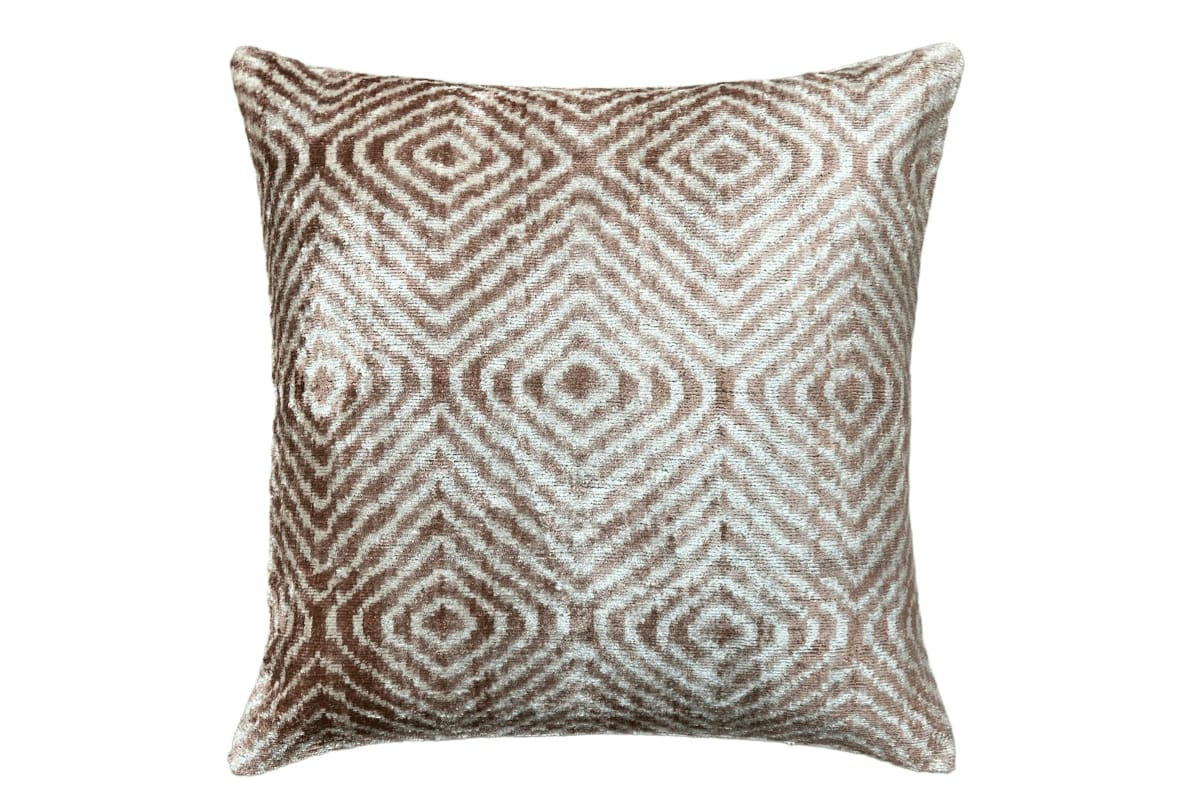- Housse de coussin velours soie ikat  50x50 marron