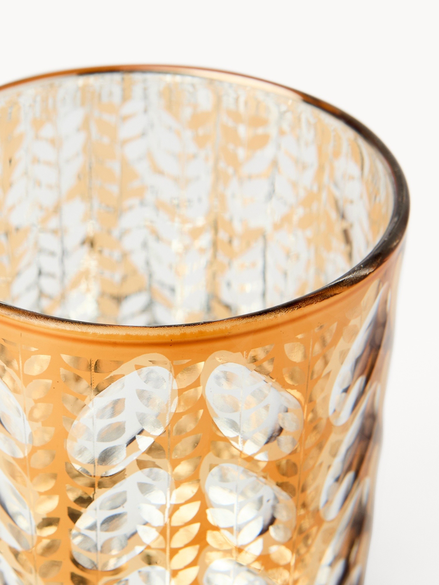 Portacandele in vetro decoro a foglie