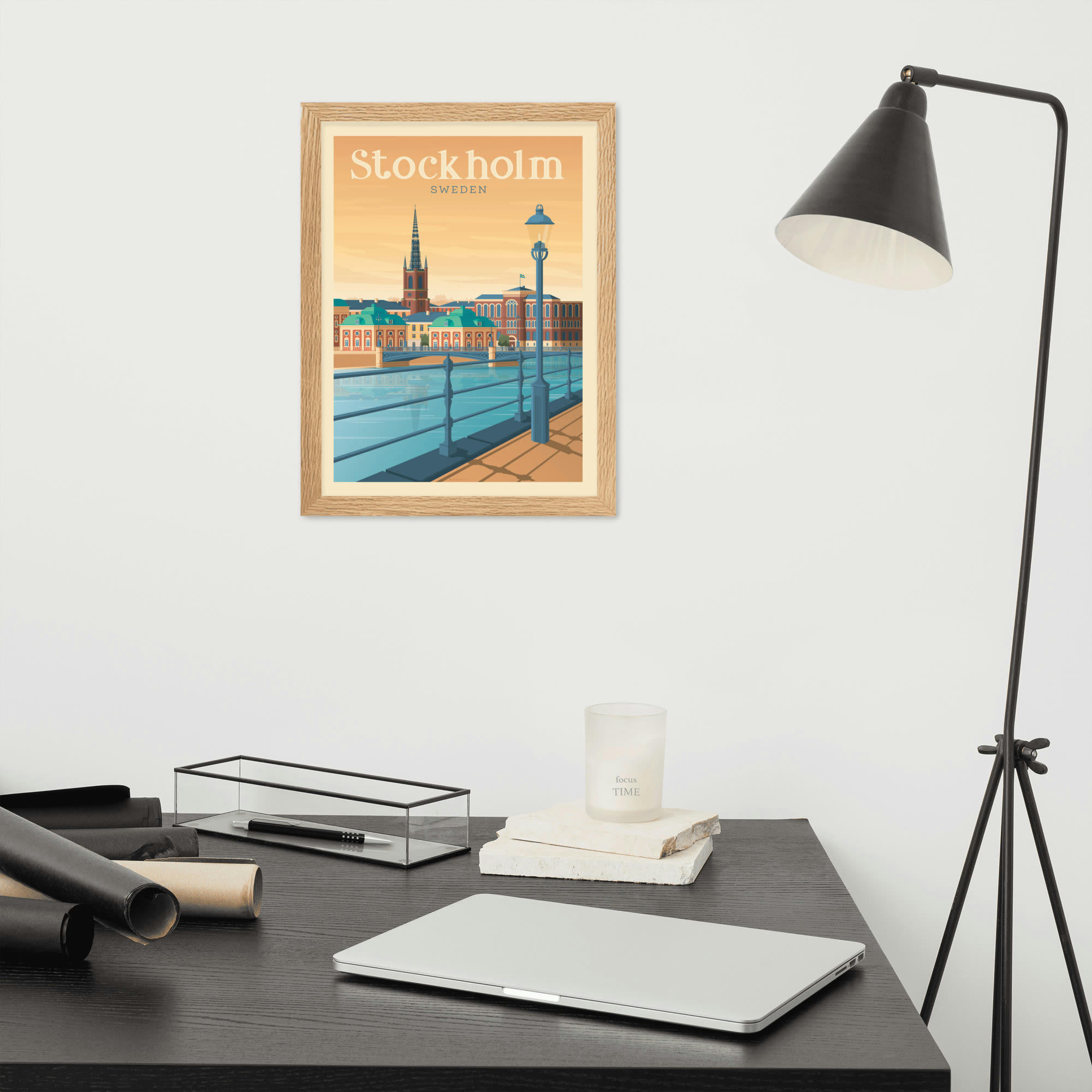 - Affiche Stockholm Suède avec Cadre (Bois) 21x29,7 cm