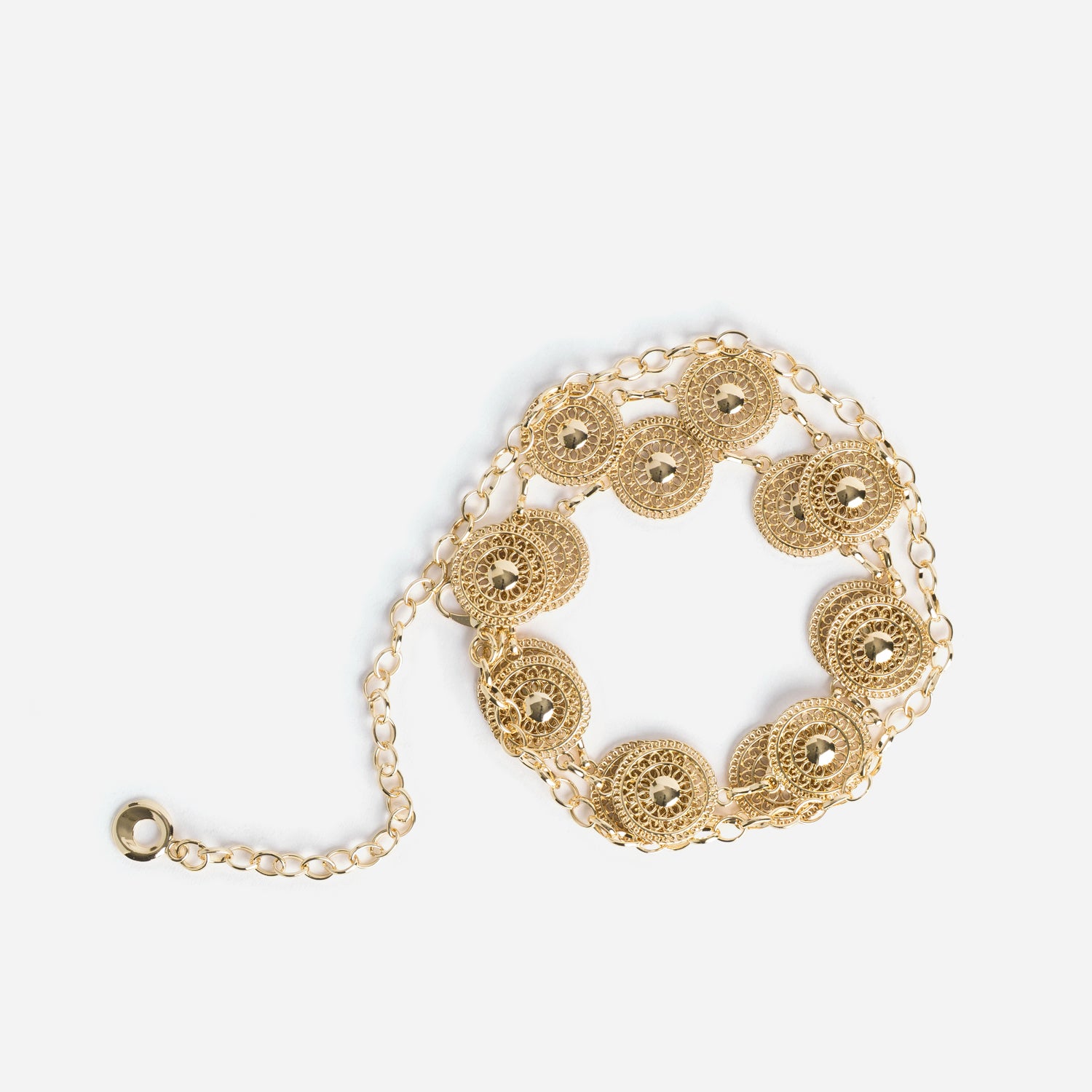Ceinture dorée métal décor médailles
