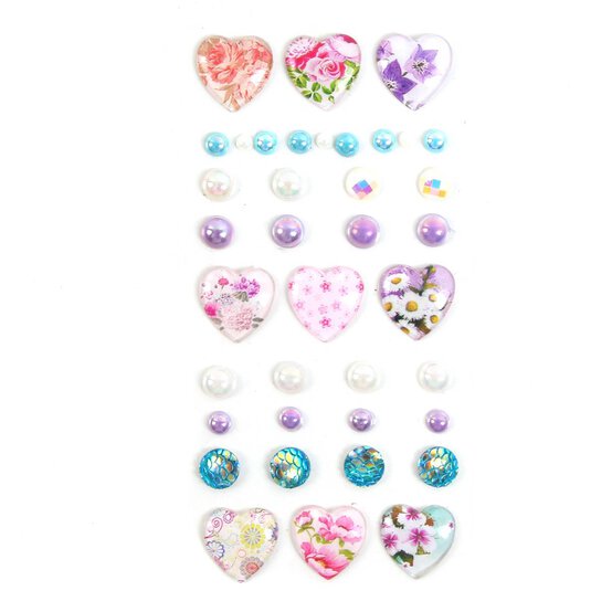 Floral Heart Adhesive Gems 38 Pack