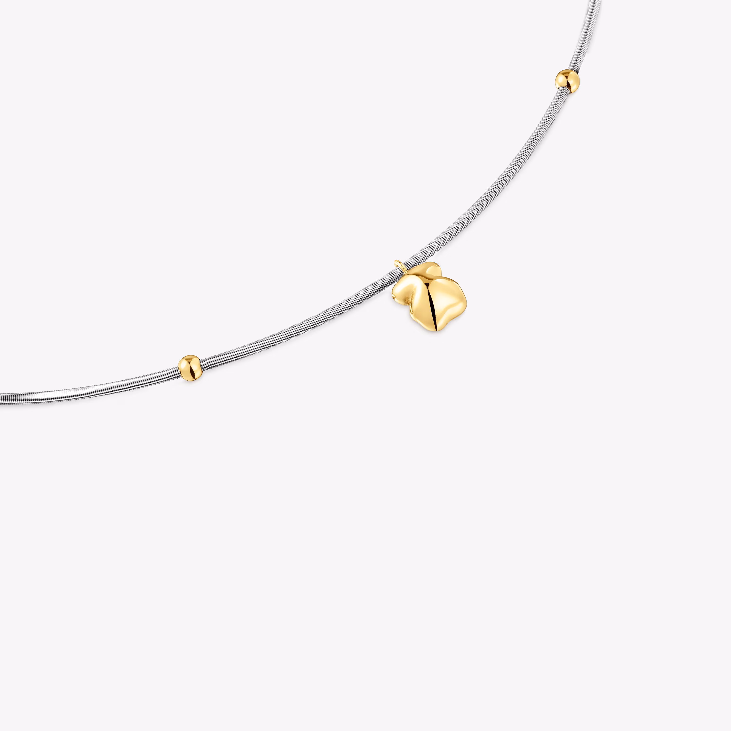 Collar corto de oro y acero motivo oso Mesh Tube