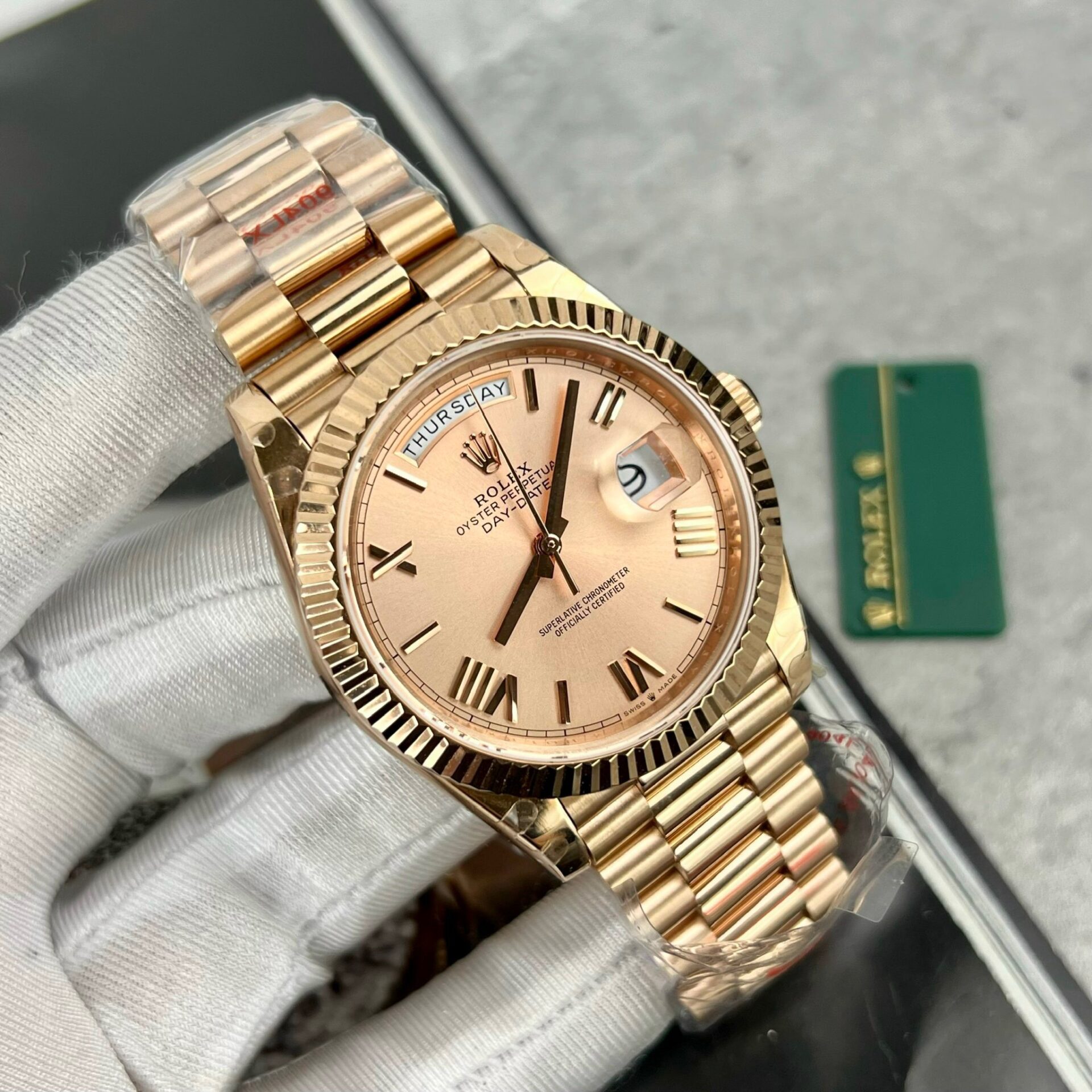 Rolex Day-Date 228239 YG Plated Pink Dial 40mm Super Clone