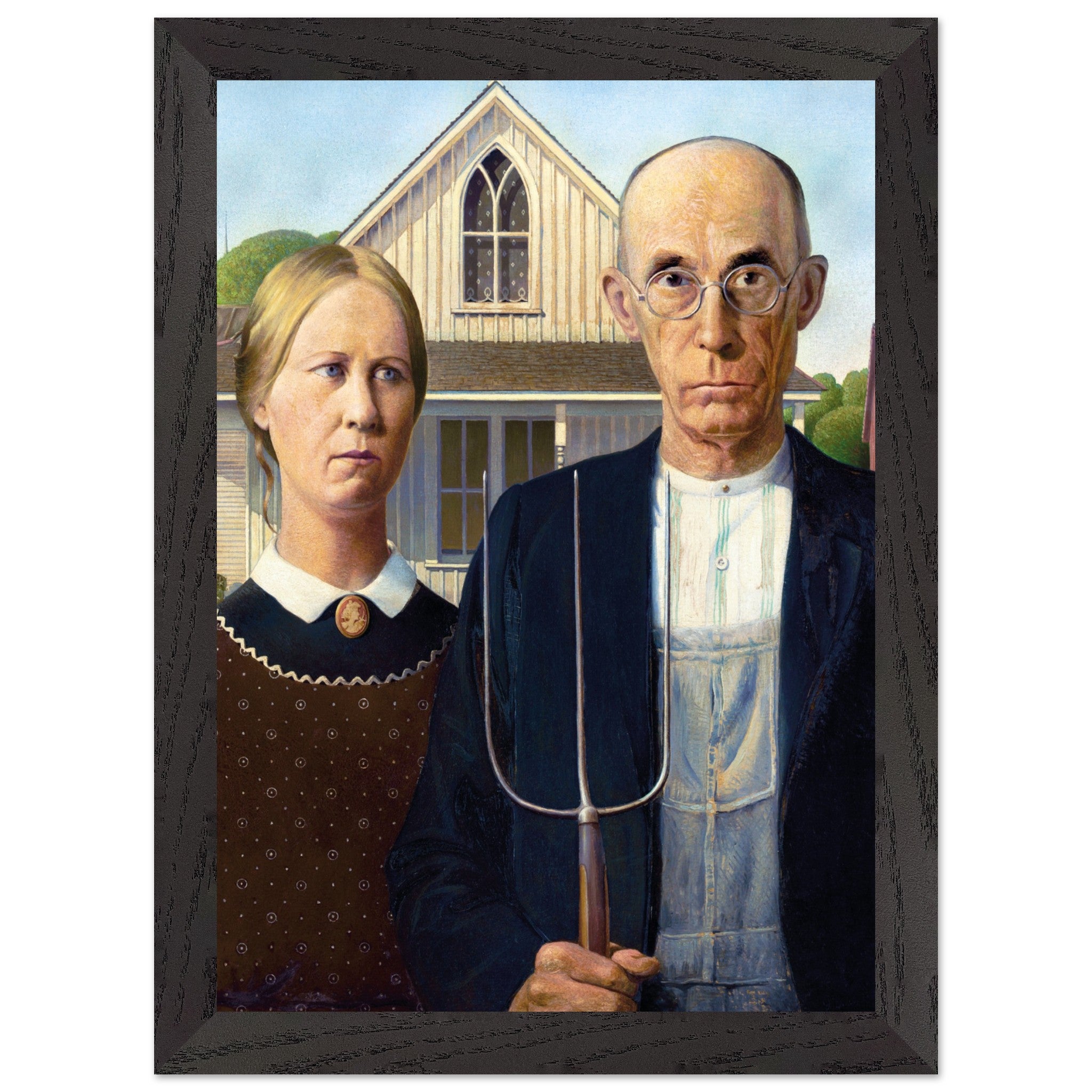 Artfulprints Poster met Lijst Grant Wood - American gothic  - A4 21x29.7 cm - Meerkleurig