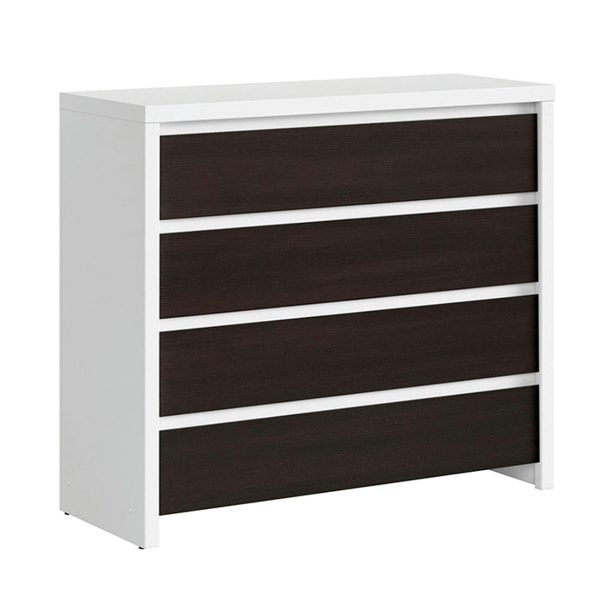 - Commode 4 tiroirs panneaux agglomérés blanc et naturel foncé