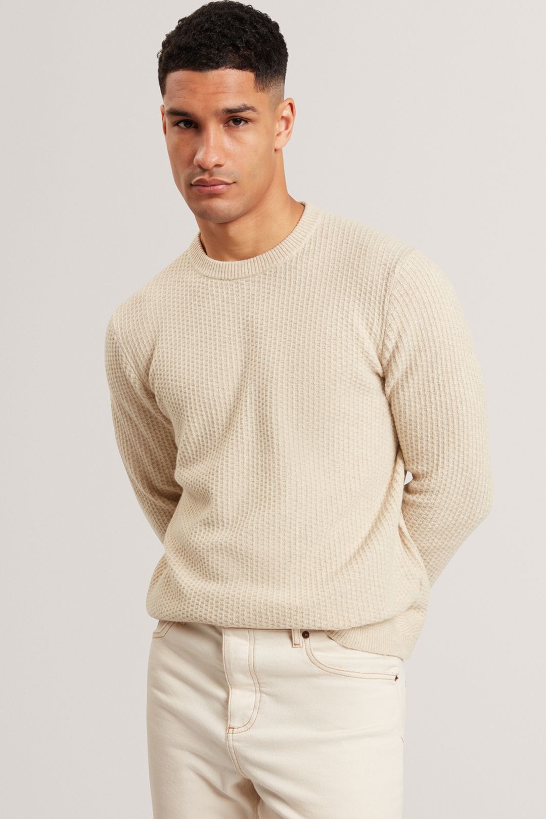 Ted Baker Leocadi Ls Herringbone Placement Stitch Jumper Natural