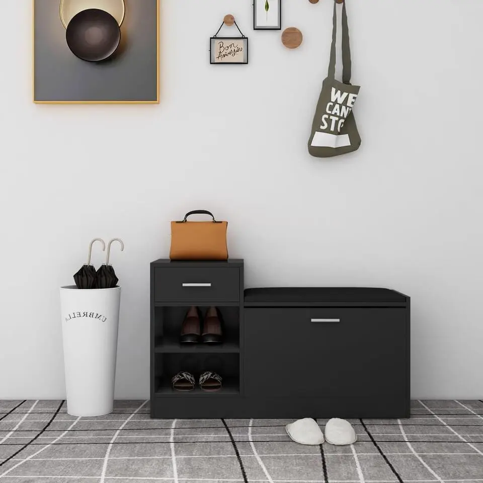 vidaXL - Schoenenbank - Zwart - Bewerkt hout