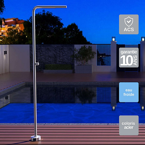 Douche de piscine Florida en Acier Inox 316 Noir Mat- Tête D25cm - Corps D42mm- H. 2,22m - Garantie 10 ans - POOLIMEX