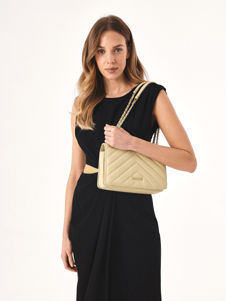 Beige chain handbag with leather insert