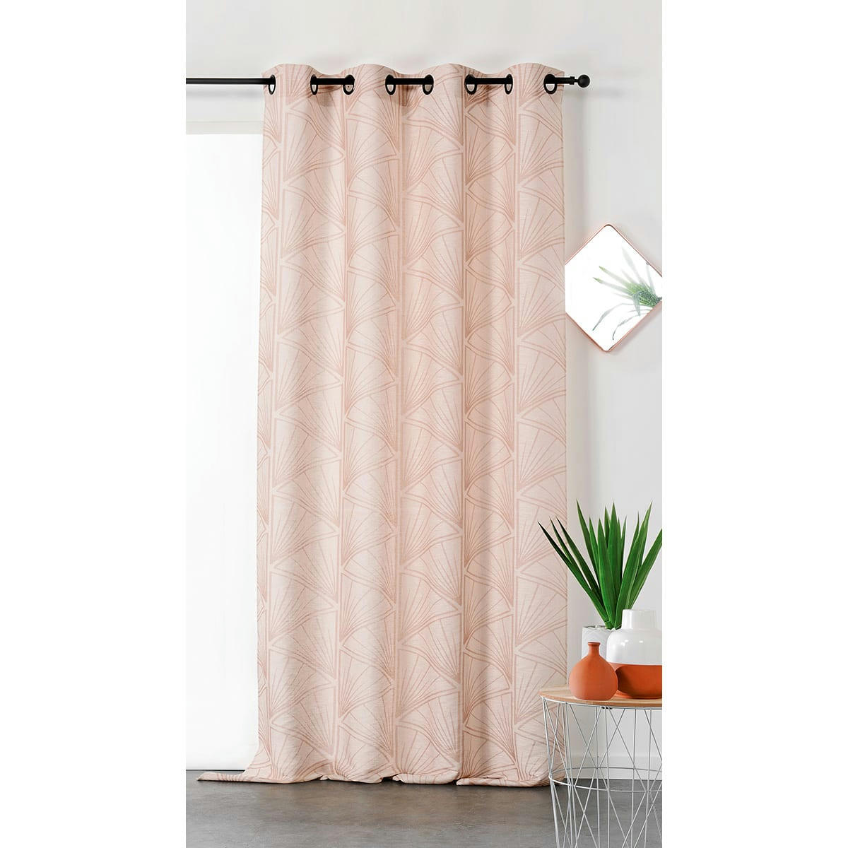 - Voilage chic aux motifs art déco polyester beige 140 x 275 cm