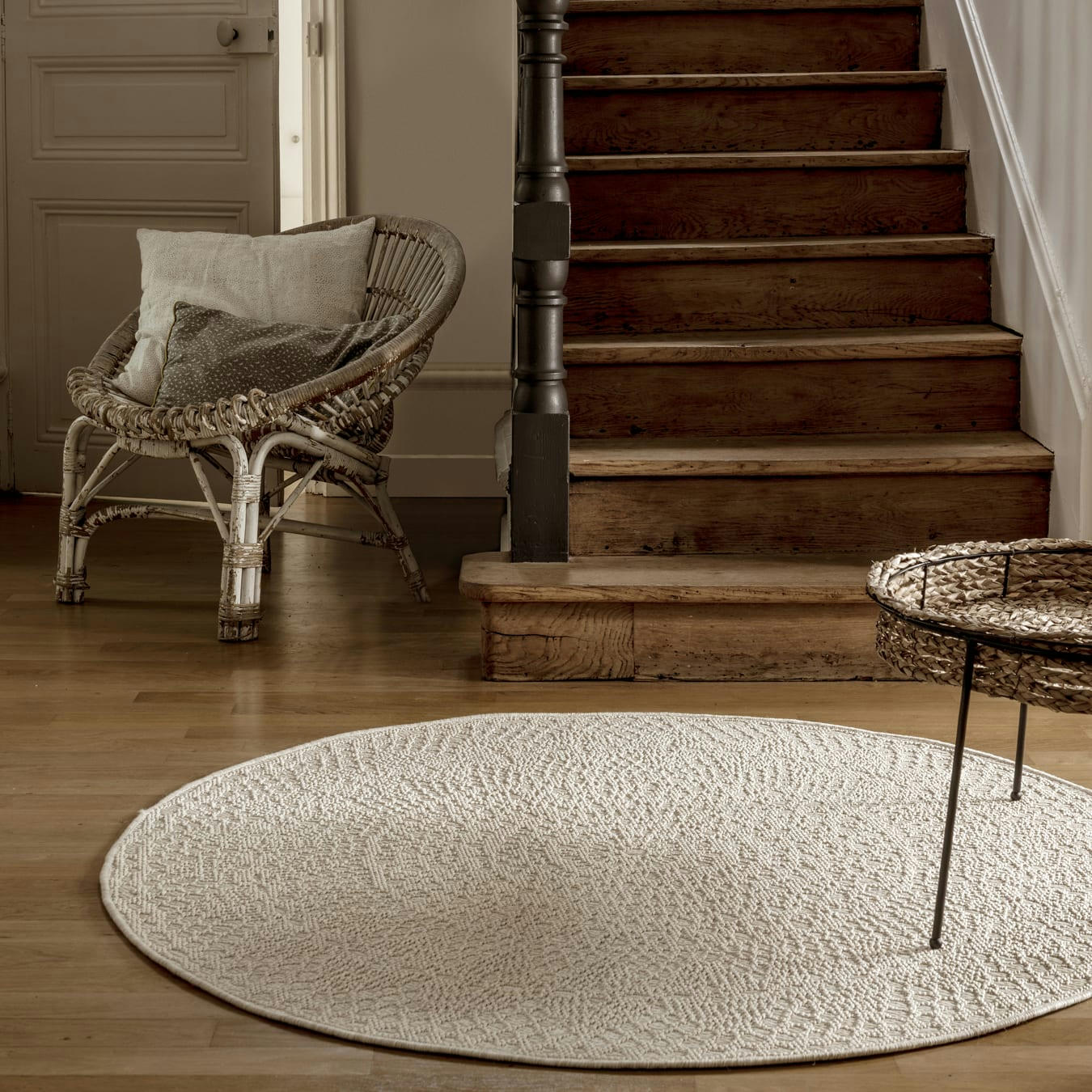 CROCHET - Tapis rond scandinave crochet beige 230x230, OEKO-TEX®