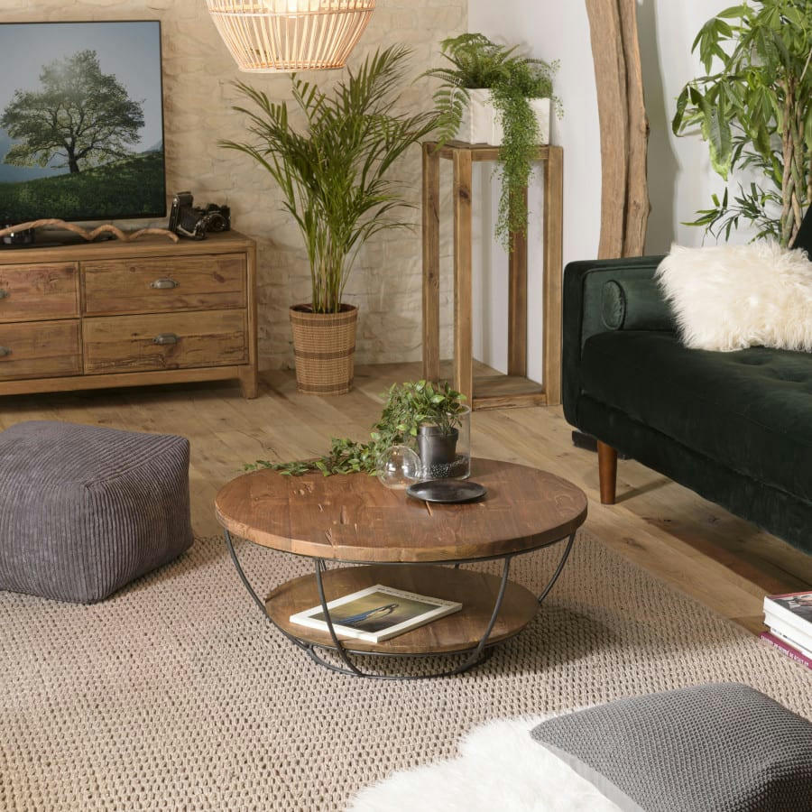 ALIDA - Table basse coque 2 plateaux en teck recyclé métal noir L80