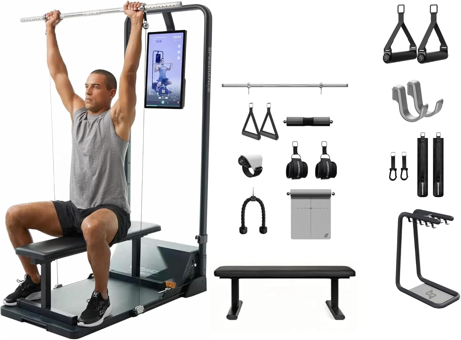 Speediance Gym Monster Works & Smart PowerGrip & Adjustable Barbell Hooks & Extender Belt Attachments & Gym Accessories Organizer Bundle
