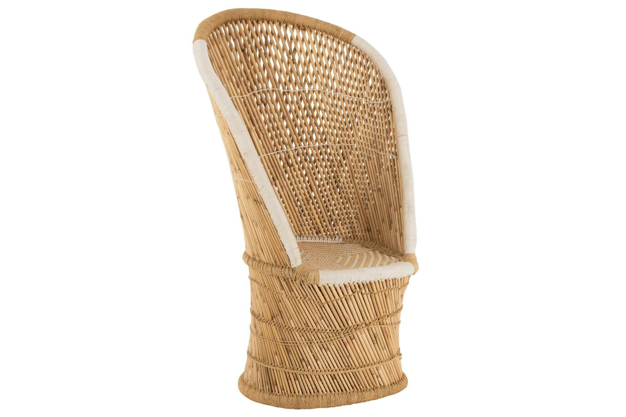 PASO - Fauteuil vintage à dossier haut en bambou naturel et blanc 1 place