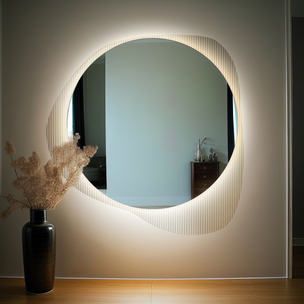 Lustro na szkle ornamentowym estriado z podświetleniem - LUXORA ELEGRA LED