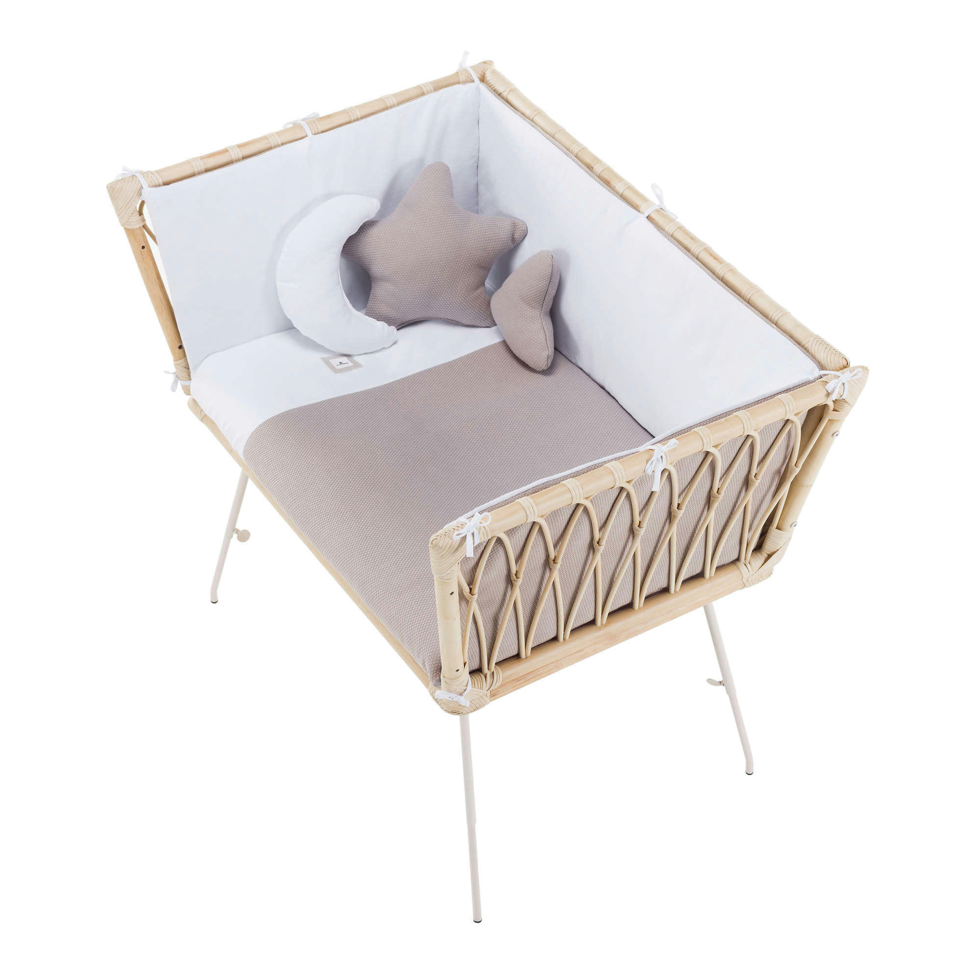 MOAI - Berceau en rotin 50x80 cm avec textile en brun