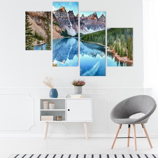 Obraz Wieloczęściowy Górskie Jezioro Leśny Pejzaż 80x50cm