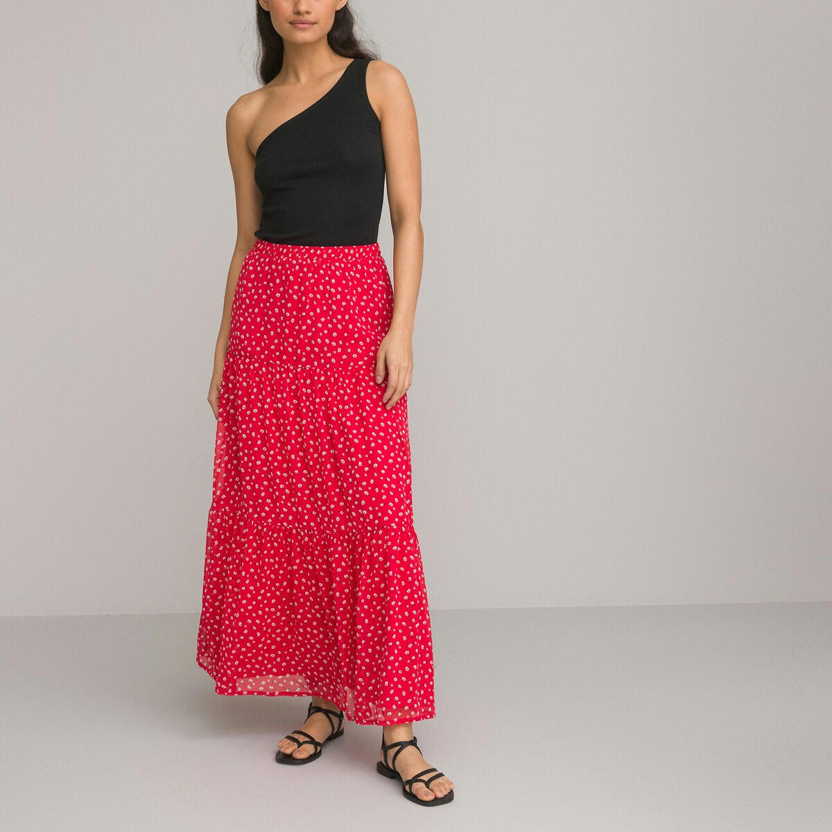 Jupe longue volantée, imprimé floral