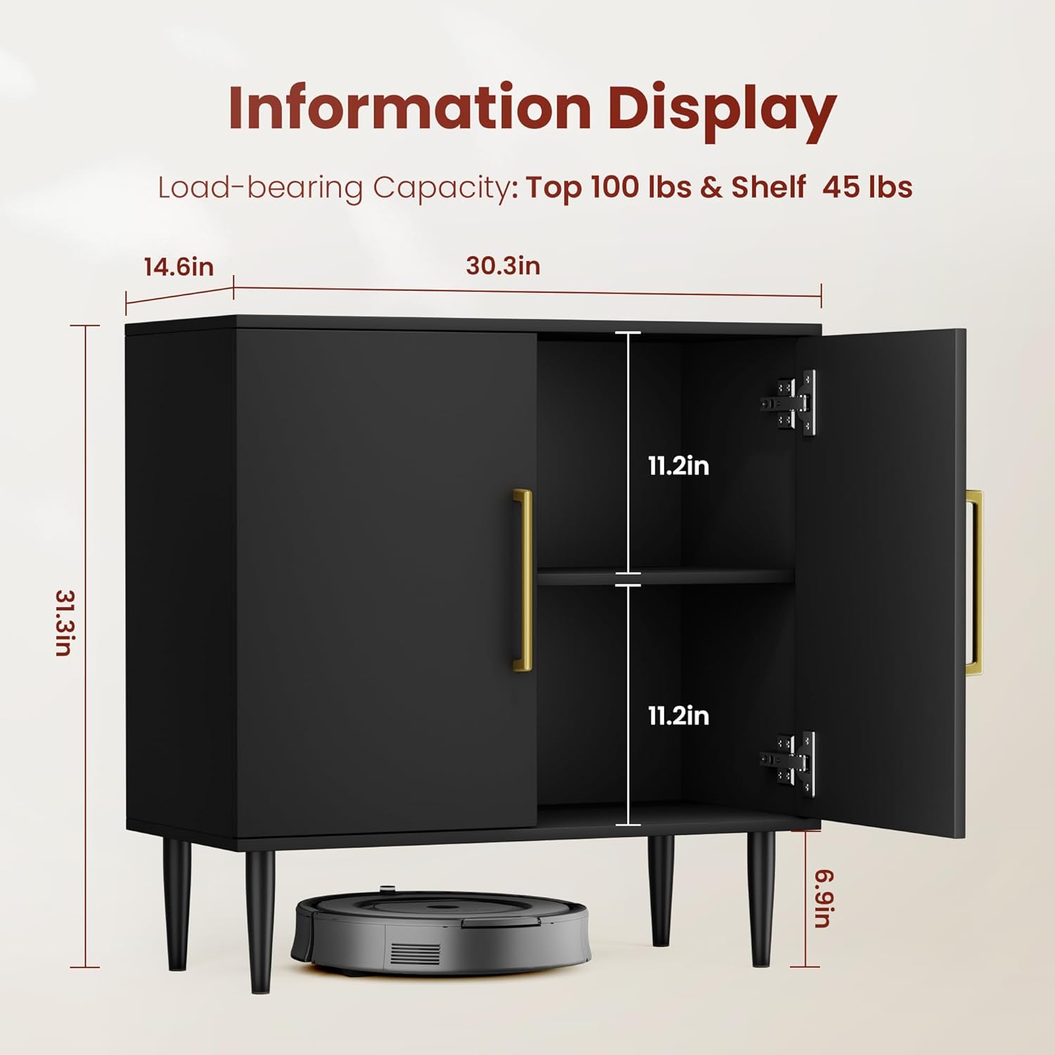 Black Buffet Cabinet, Free Standing Sideboard with Storage, Wood Accent Cabinet with Doors,Modern Credenza, Sideboard Storage Cabinet for Living Room, Dining Room(1, Black & Gold)