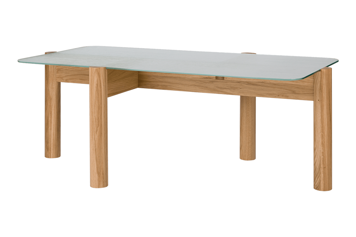 noo.ma Kob salontafel - ornamenten gehard glas, massief eiken poten, 116 x 60 x 11 cm
