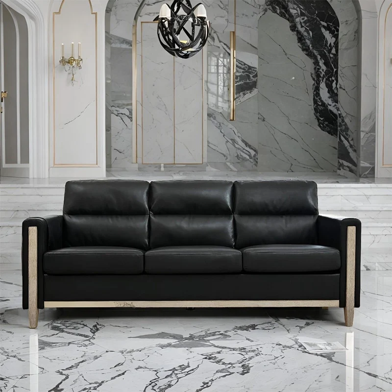 79.5 Inch Black 3-Seater Sofa with Soft Cushions, Apartment Couch for Living Room