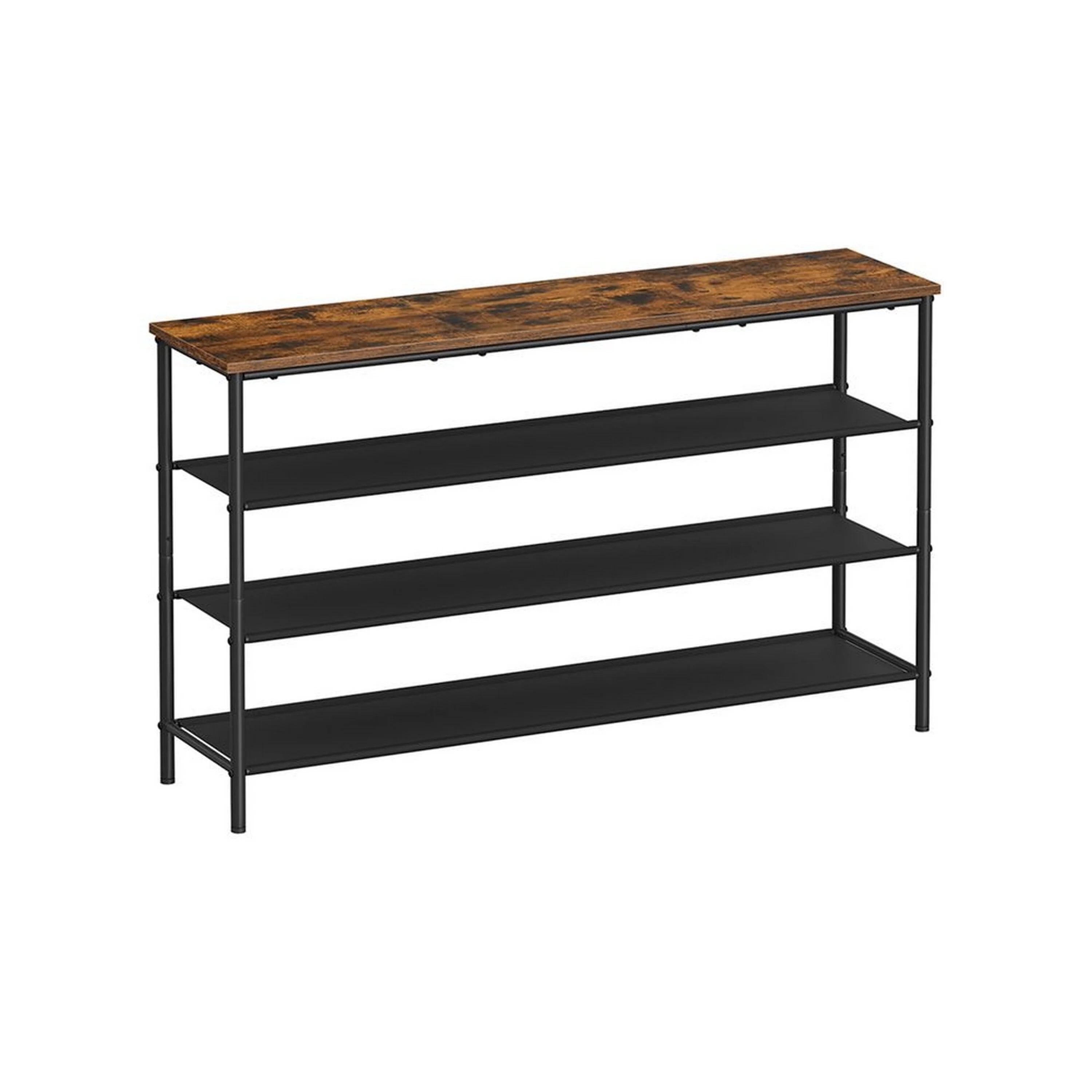 Byn 47 Inch Modern Shoe Rack, 4 Tier Adjustable Shelves, Black Steel, Brown