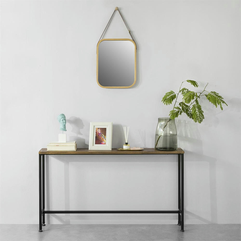 - Table console cadre en métal noir et effet bois