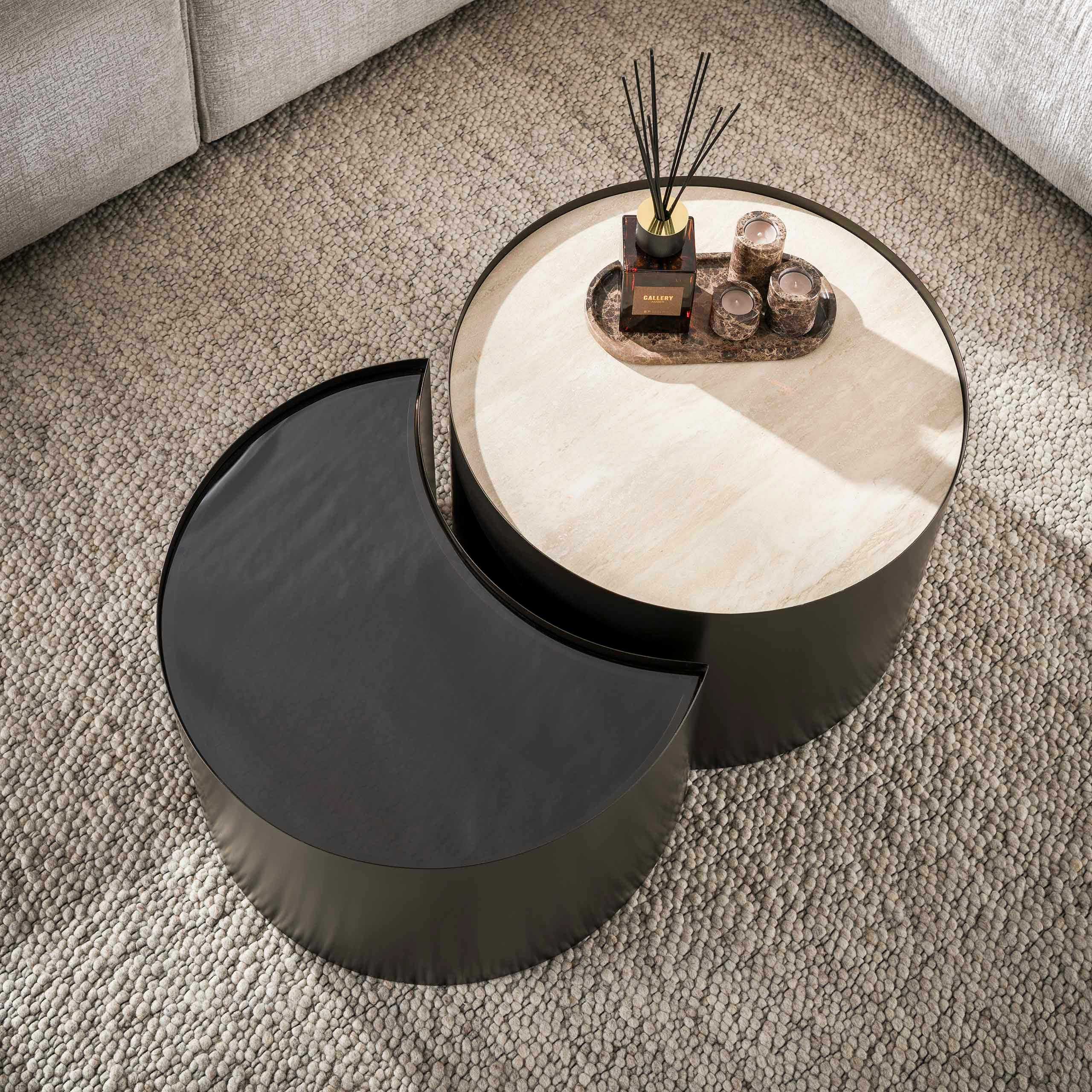 Table basse céramique verre fumé demi-lune (lot de 2) MAHAL