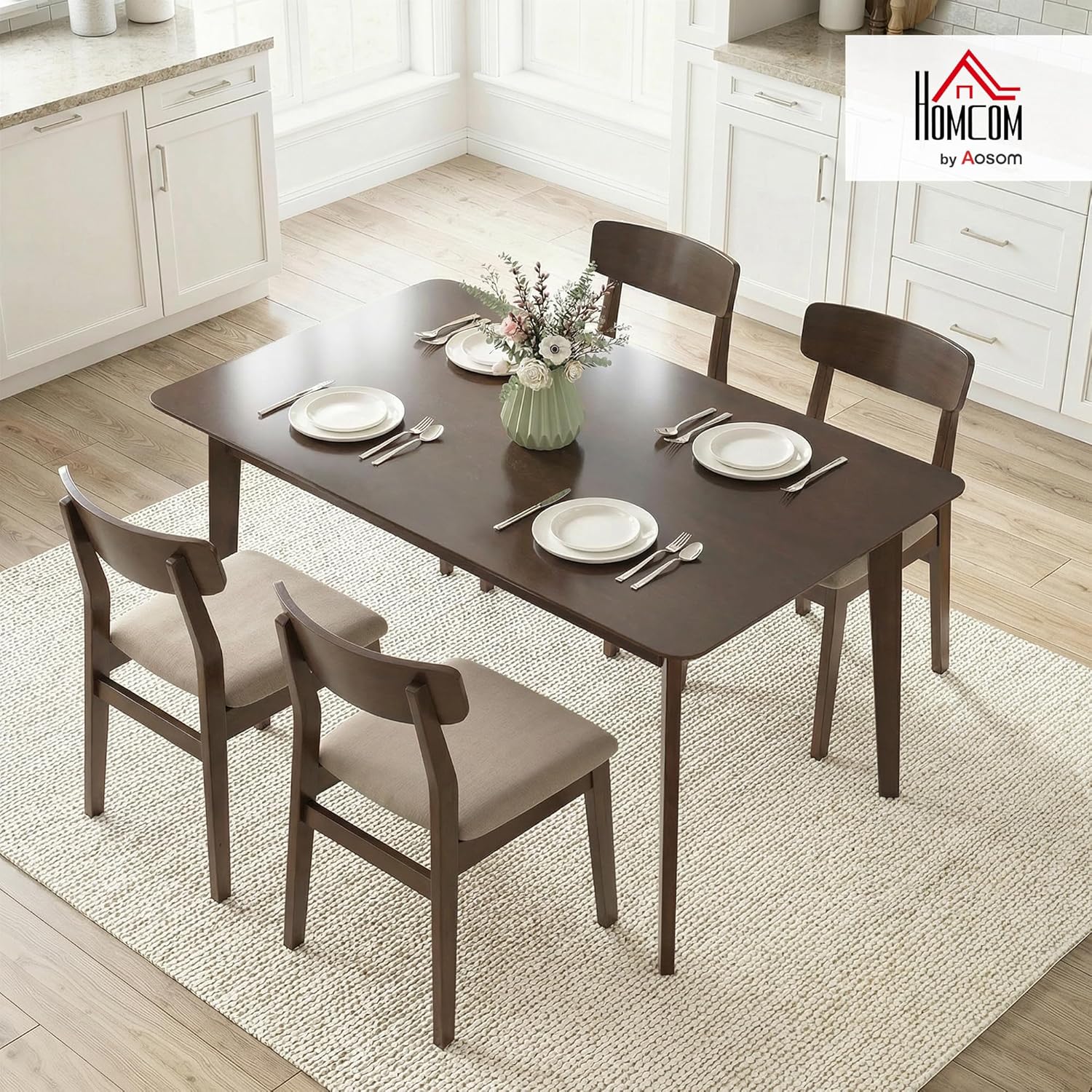 HOMCOM 47 Mid-Century Modern Dining Table for 4, Rectangular Kitchen Table with Wood Grain Finish, Tapered Legs, Wood Frame for Small Spaces, Dining Room, Apartment, Easy to Assemble, Dark Mahogany