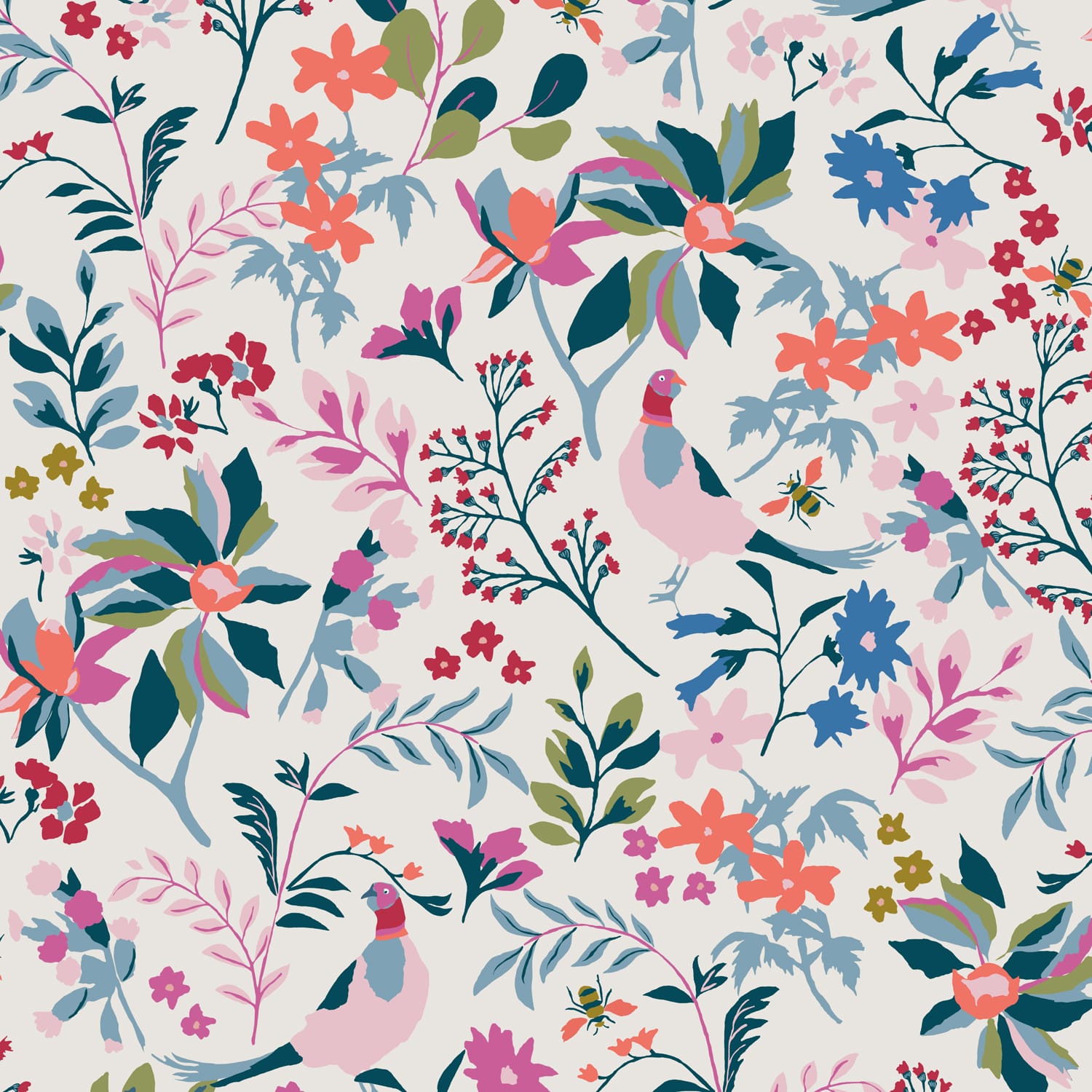 Joules Vliesbehang - Fields Edge Floral Antique - Wit - 10mx52cm