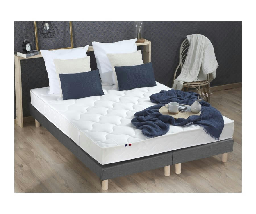 ENSEMBLE ALTO - Ensemble matelas mousse ferme sommier gris 160x200
