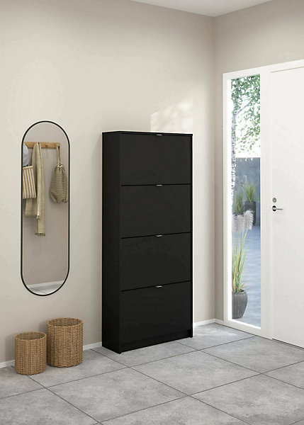 Meuble à chaussures Epidoto, Meuble à chaussures, Armoire d'entrée polyvalente, Rangement pour chaussures, 70x24 h162 cm, Noir