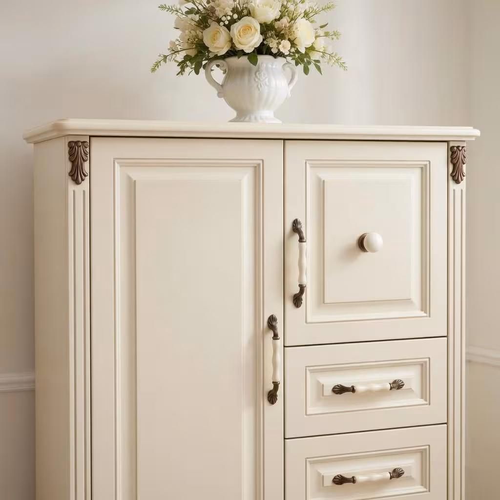 Antique Copper & Cream Porcelain Knob Pull 96-128-160mm Drawer Cabinet Dresser Handles, Decorative Furniture Hardware