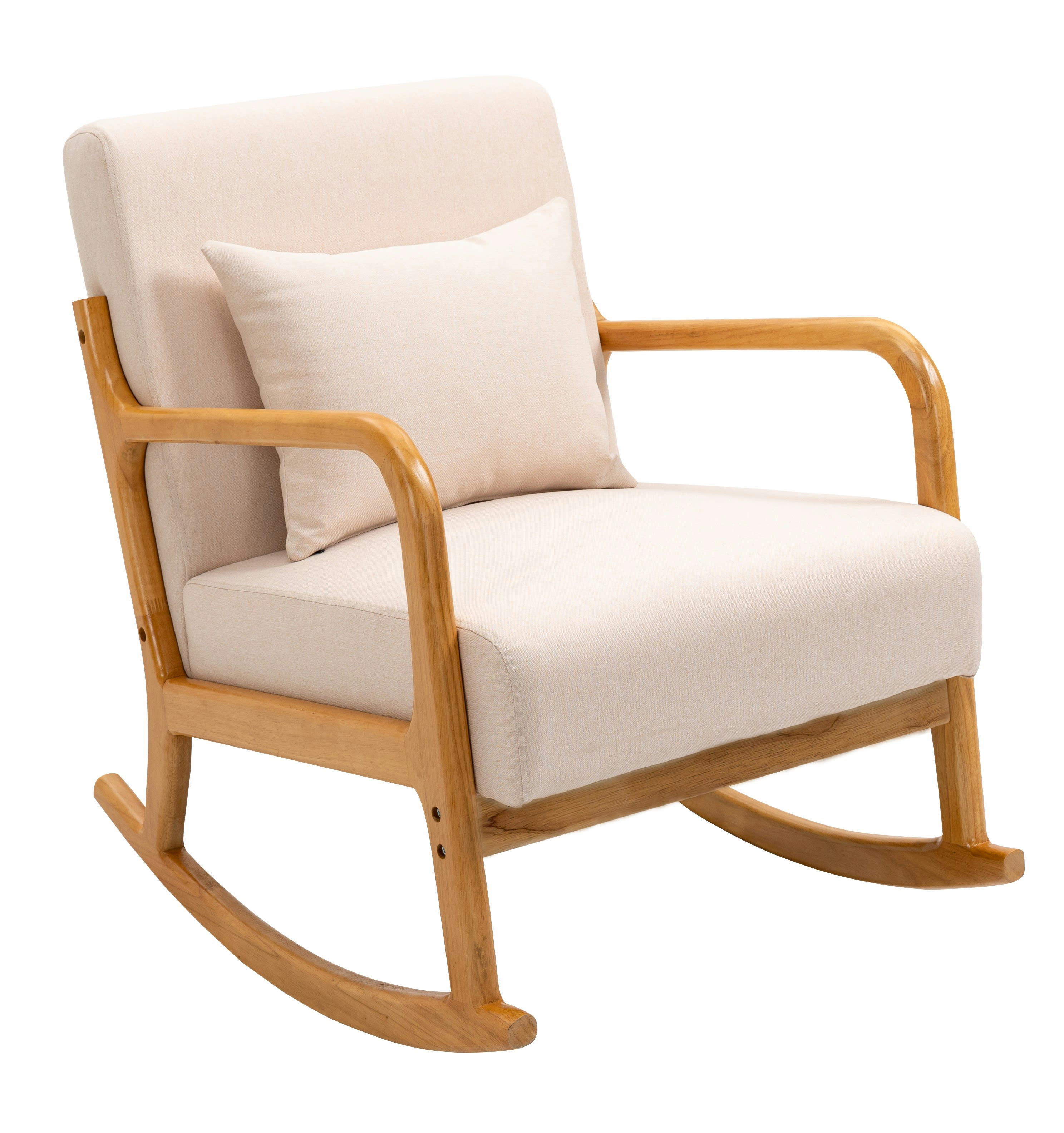 - Rocking chair en bois massif et tissu beige