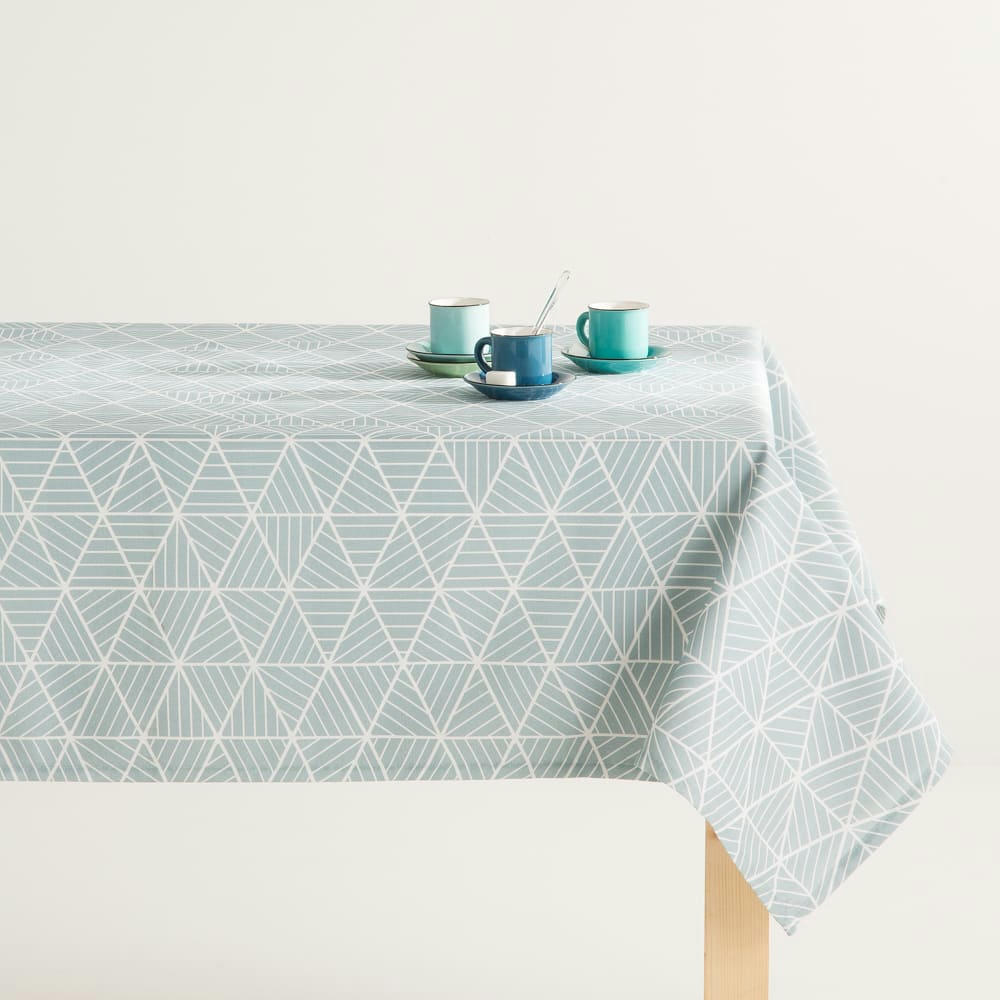 BERMUDAS AGUAMARINA - Nappe imprimée bleu avec traitement anti-taches en coton 140x300 cm