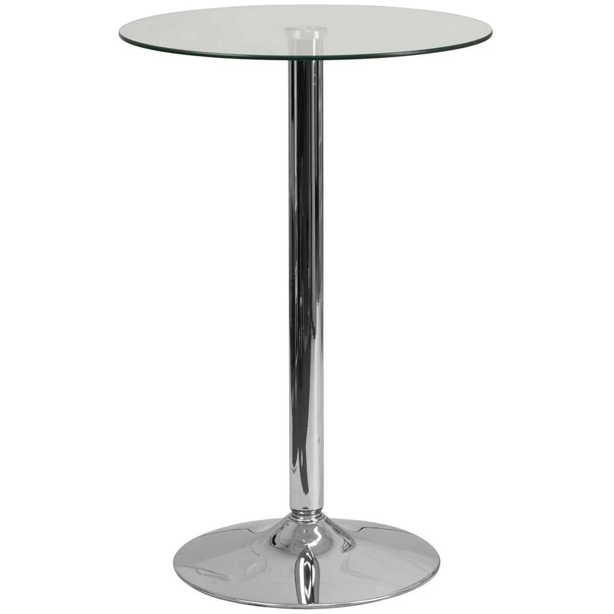 23.5 Round Glass Table with 35.5H Chrome Base - Pedestal Table - Event Table