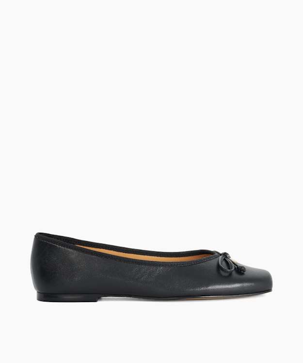 Harllowe Black - Leather Square Toe Ballet Flats