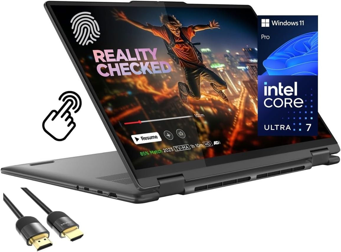Lenovo Yoga 7i 2-in-1 Laptop  16 2K Touchscreen Display  Core Ultra 7 155U (Up to 4.80 GHz)  16GB DDR5  1TB PCIe SSD  Wi-Fi 6E  Backlit KB  FP Reader  TB 4  Webcam  Keypad  PDG HDMI  Win 11 Pro