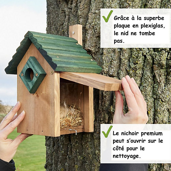 Mangeoire oiseaux extérieur à suspendre pour oiseaux sauvages en bois massif toit vert