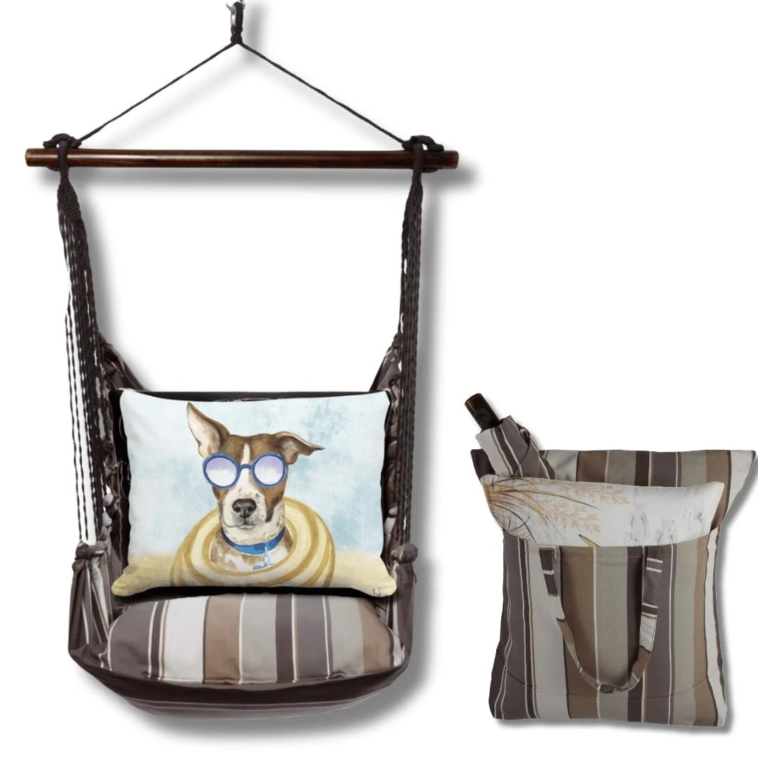 Magnolia Casual Swing Set 4 piece - Slate Gray Stripe w/ Cool Dog