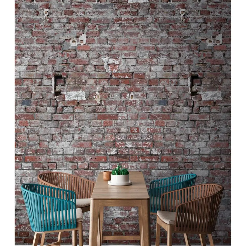 One Wall one Role fotobehang steen rood, grijs, wit en zwart - 159 x 280 cm