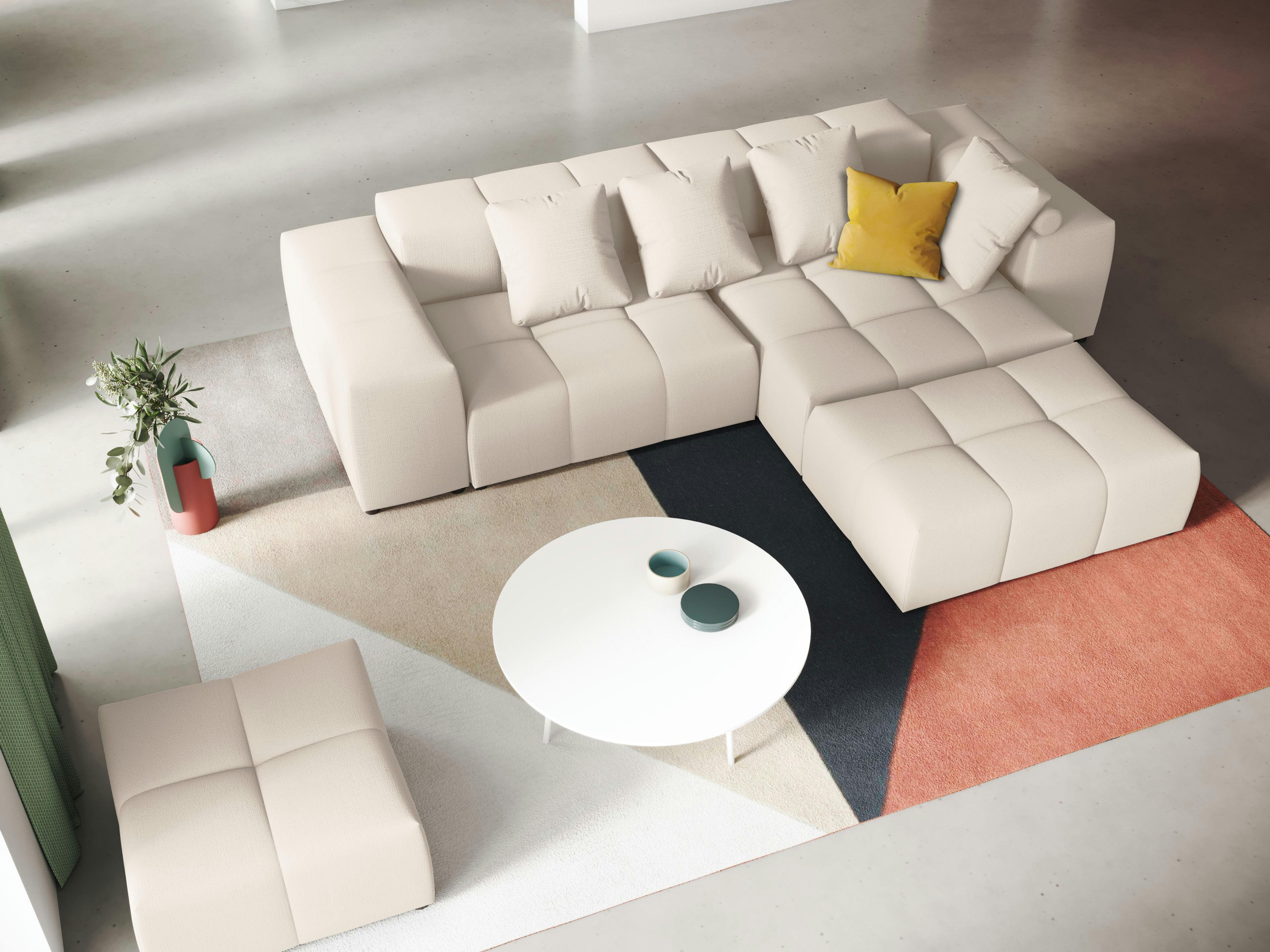 MARGO - Canapé d'angle 5 places en tissu structuré blanc