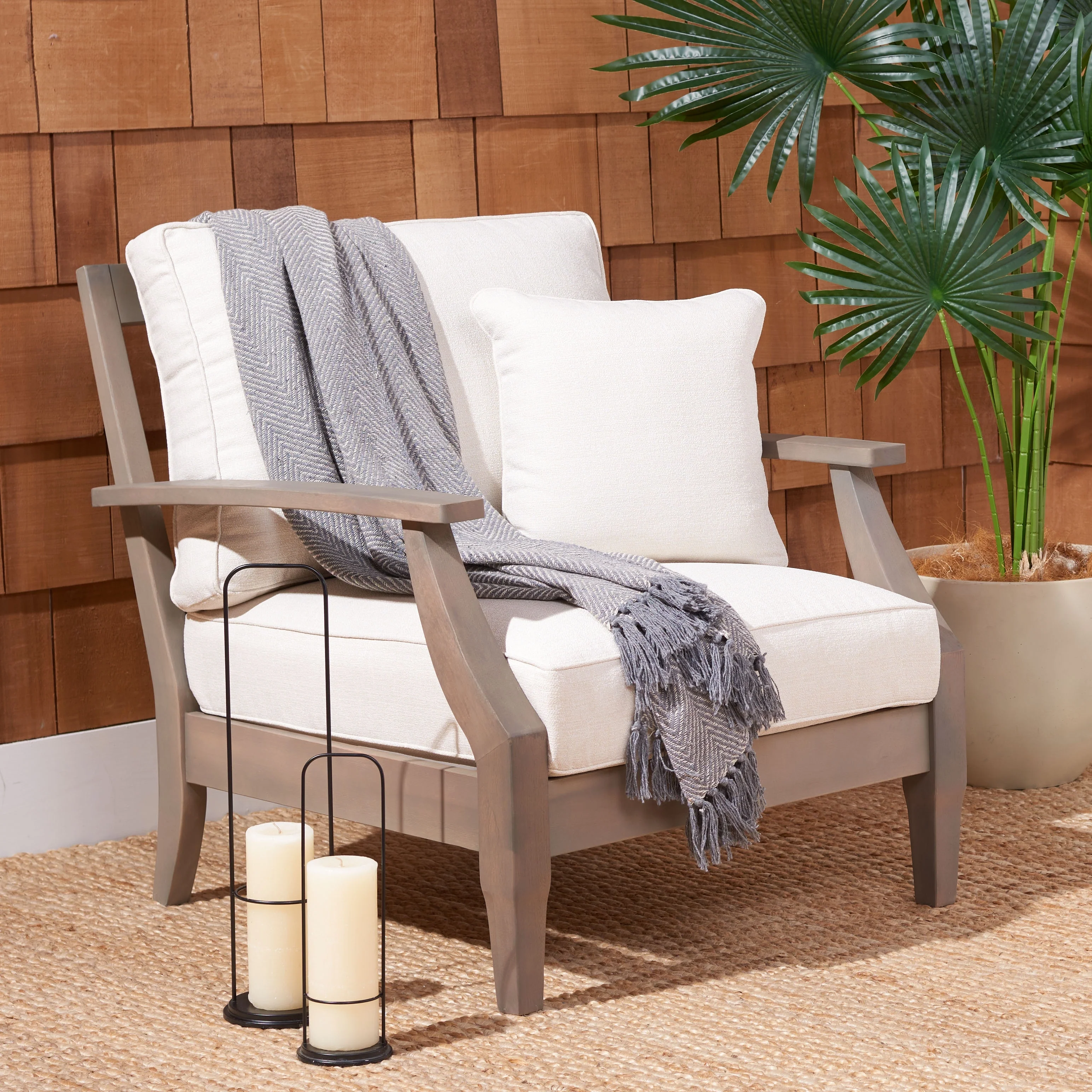 SAFAVIEH Couture Freida Wood Patio Arm Chair - 31.4 W x 35.6 L x 32.6 H - 31W x 36D x 33H