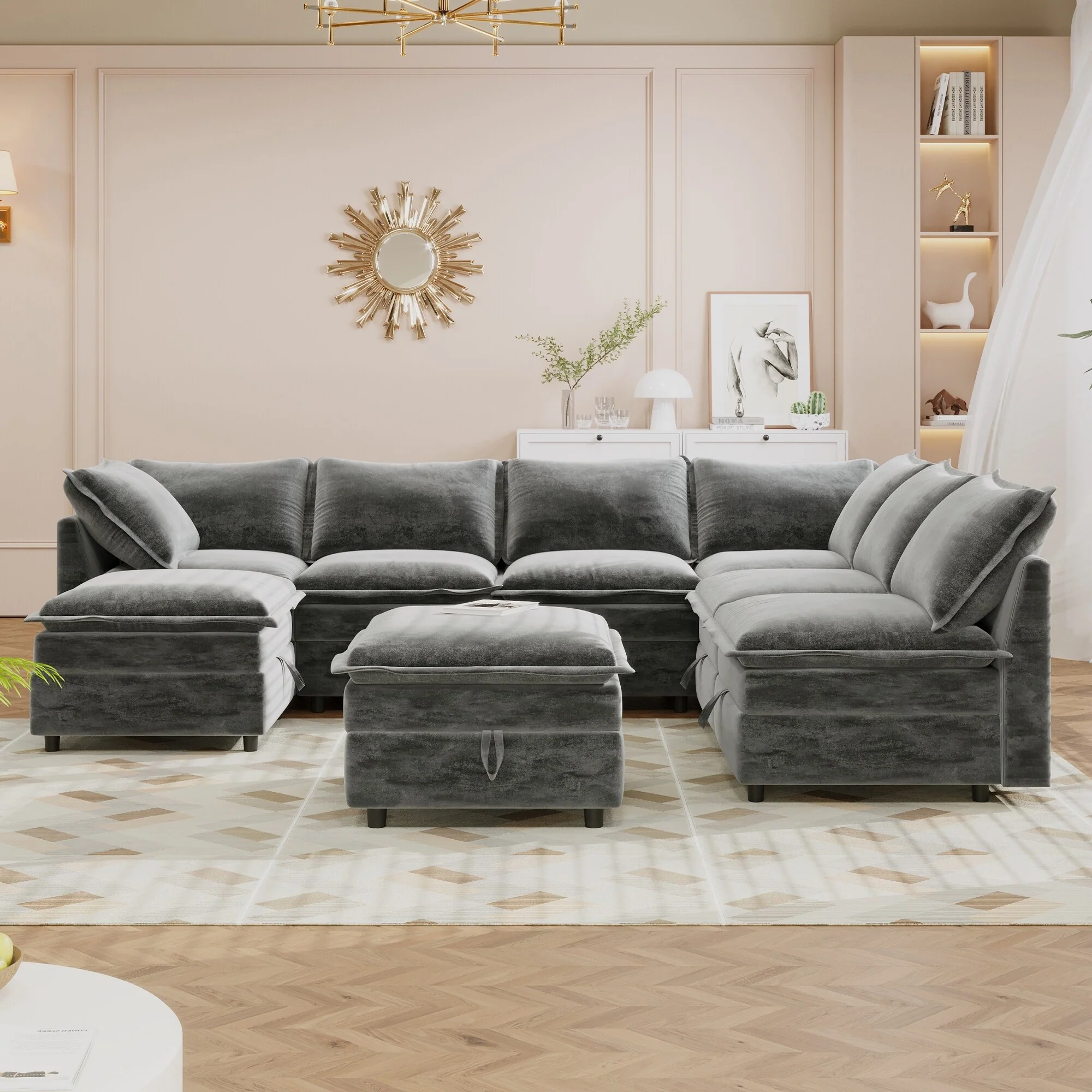 126 Versatile 8-Piece Modular Sofa Bed with Storage Ottoman Seat