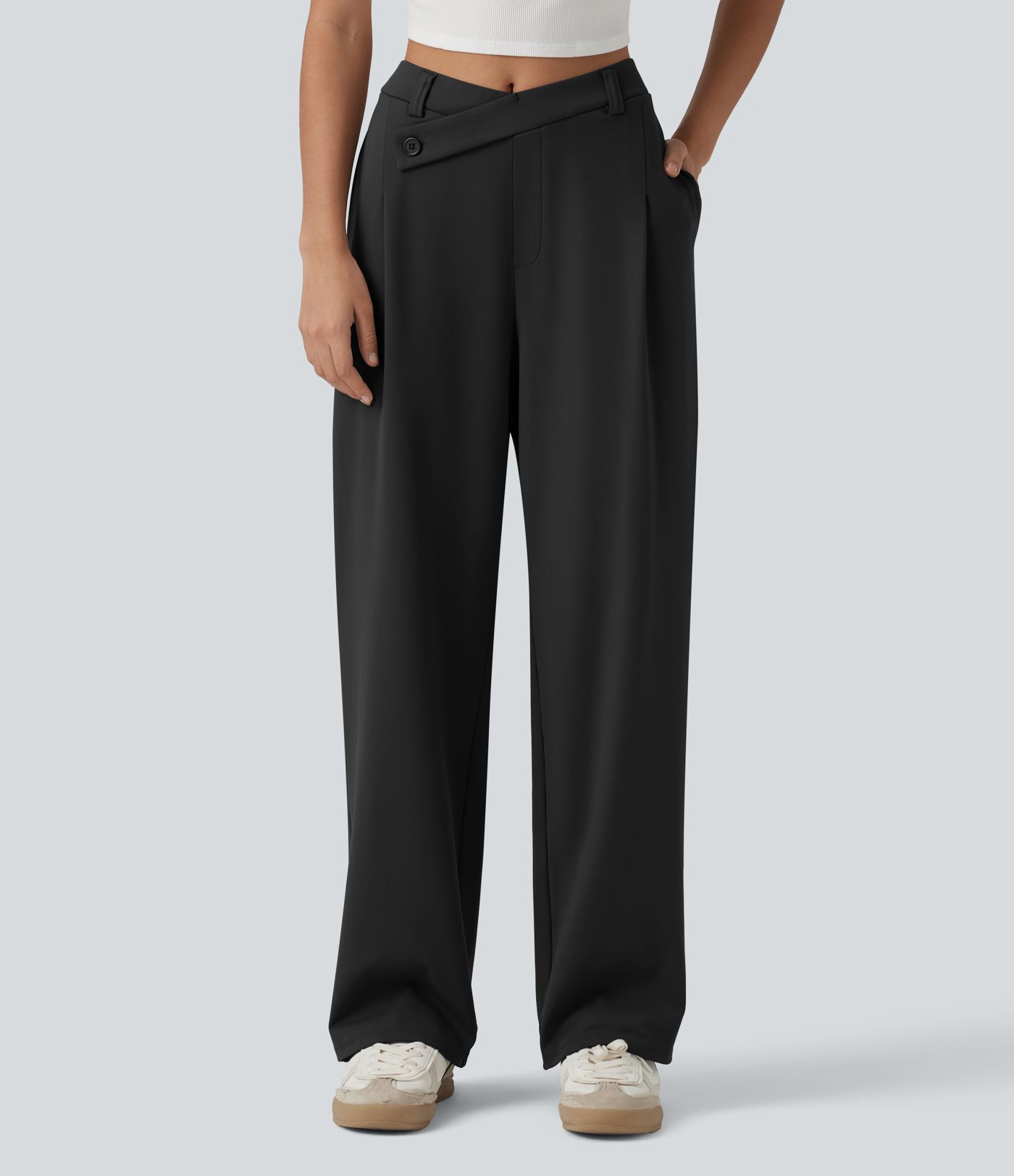 Pantalon tailleur jambes droites asymétrique taille haute Halara Flex™ DayStretch avec poches