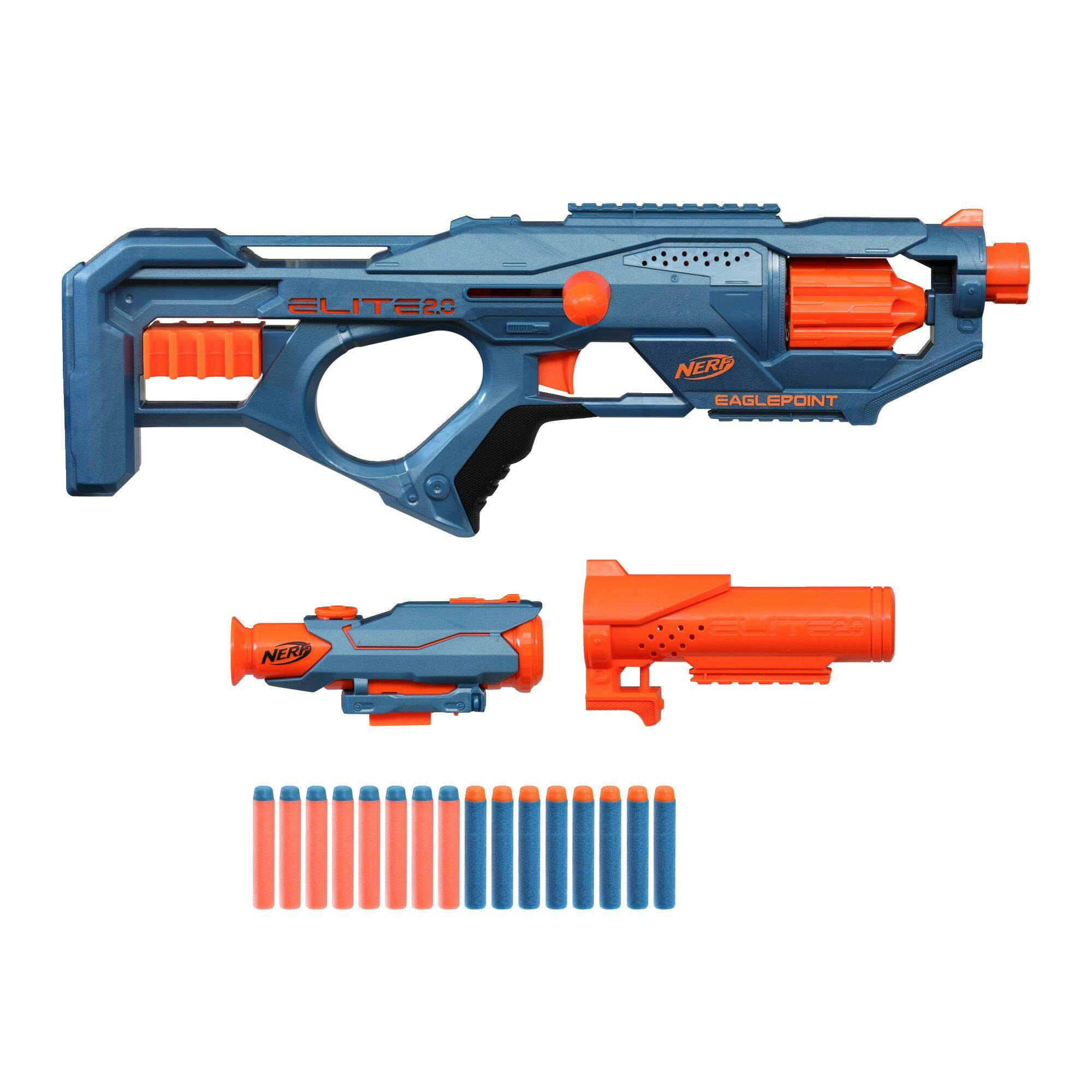 NERF Elite 2.0 Eaglepoint RD-8 Blaster, 8-Dart Drum, Detachable Scope and Barrel, 16 Darts, Ages 6+