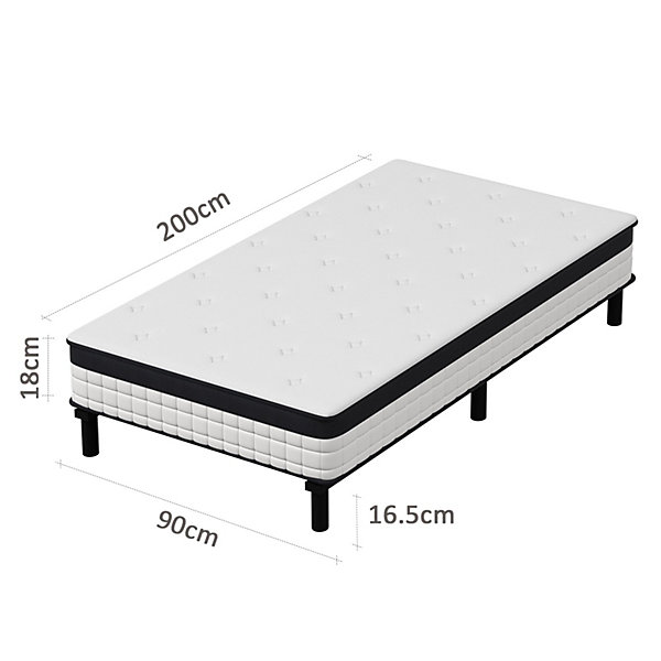 Ensemble 90x200cm matelas-châssis, matelas à ressorts ensachés et haute résilience   cadre de lit en fer robuste, comprenant 6