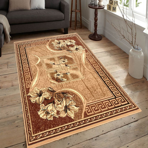 Dywan klasyczny beżowy do salonu pokoju 5094 - 70x130 cm - modny solidny